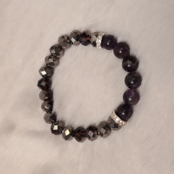 Avon|I Wish You Beaded Bracelet-PROTECTION- Purple Stone and Black Crytals Beads - Picture 5 of 11